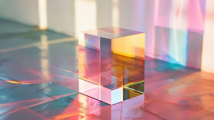 Canvas Print - A transparent cube mirrors various hues