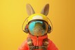 © Phuriphat - rabbit wearing a helmet and goggles is looking at the camera