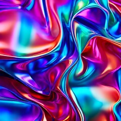 Wall Mural - abstract-vibrant-purple-blue-mint-green-orange-red-metallic-psychedelic-holographic-wrinkled