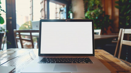 Canvas Print - laptop mockup laptop on the table with blank white screen for mockup branding advertising advertisem