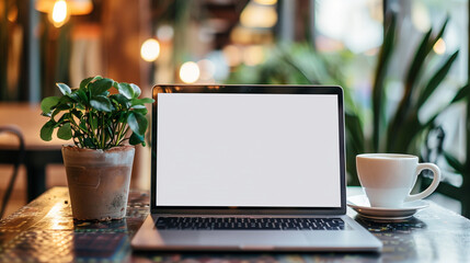 Canvas Print - laptop mockup laptop on the table with blank white screen for mockup branding advertising advertisem