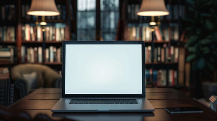 Wall Mural - laptop mockup laptop on the table with blank white screen for mockup branding advertising advertisem