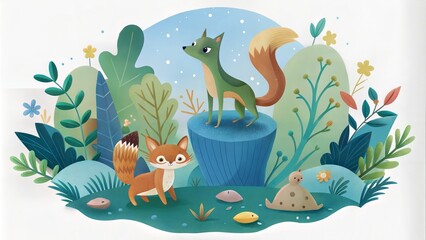 cute animals in nature, vector illustration