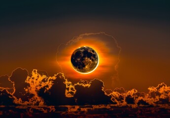 Wall Mural - a partial eclipse of the sun is seen through clouds. ai.