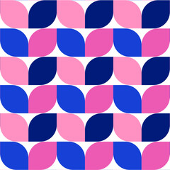 Wall Mural - Seamless pattern with colorful leaves isolated on white.Bauhaus geometric repeat pattern in blue and pink.Vector graphic illustration.