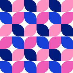 Wall Mural - Seamless pattern with colorful leaves isolated on white.Bauhaus geometric repeat pattern in blue and pink.Vector graphic illustration.