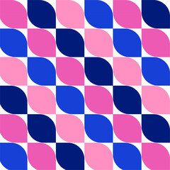Wall Mural - Seamless pattern with colorful leaves isolated on white.Bauhaus geometric repeat pattern in blue and pink.Vector graphic illustration.