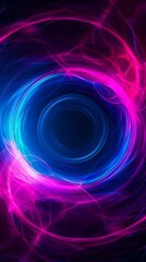 Wall Mural - vivid abstract design featuring swirling neon light patterns in blue and pink against a dark backgro