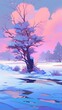 © yanlong - Winter Wonderland: A High-Definition Hand-Drawn Illustration of Nature's Serenity in a Snowy Landscape, Embracing the Season's Enchantment with Clarity and Warmth
