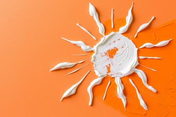 Wall Mural - sun symbol on orange background drawn with white sun cream