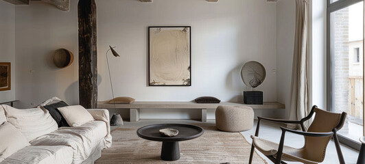 Aufkleber - minimal interior living room with artwork framed