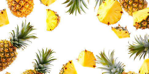 Canvas Print - Fresh juicy tropical fruit pineapple flying isolated on white background