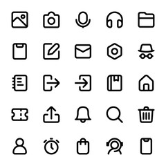 Basic UI icon set in 25 different shapes