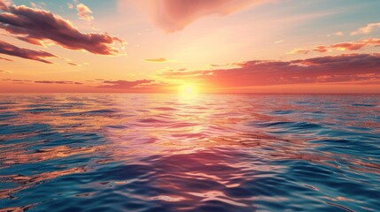 Sticker - Panoramic sunrise over the ocean casting a warm glow on the water