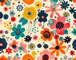 © Sumet - Seamless retro floral spring pattern with colorful abstract flowers and playful shapes, creating a lively design