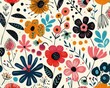 © Sumet - Seamless retro floral spring pattern with colorful abstract flowers and playful shapes, creating a lively design