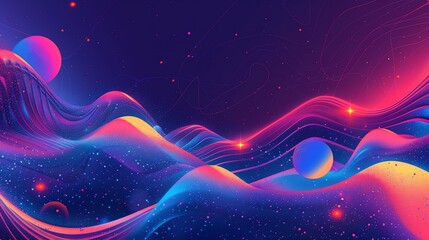 Canvas Print - abstract digital art of a space scene with pink and blue light streaks.