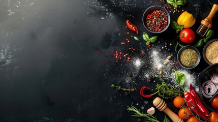 Wall Mural - Black Background with Culinary Ingredients