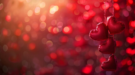 Wall Mural - valentine's day background with red hearts glittering in bokeh style on a black backdrop, suitable f