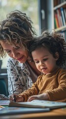 Poster - A woman helping a child with a book