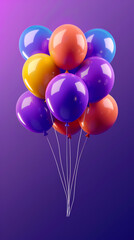 Wall Mural - 3d realistic colorful balloons on purple background in birthday style