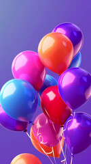 Wall Mural - 3d realistic colorful balloons on purple background in birthday style