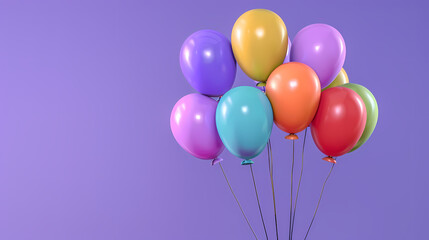 Wall Mural - 3d realistic colorful balloons on purple background in birthday style