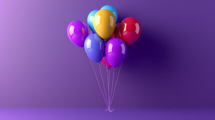 Wall Mural - 3d realistic colorful balloons on purple background in birthday style