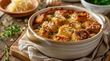 Wall Mural - French Onion Soup With Toasted Croutons