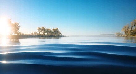 Wall Mural - The blue water surface is rippling with small waves at the lake 4k animation