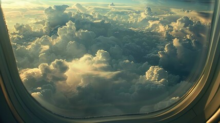 Wall Mural - Viewing clouds from an airplane window symbolizes freedom
