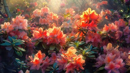 Wall Mural - Bright colors of a blossoming rhododendron Delicate azalea blooms glow in sunlight