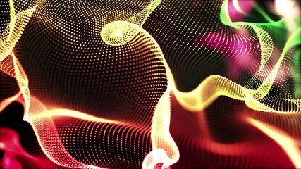 Wall Mural - Futuristic digital art wave fractal motion abstract background. Christmas decoration art 3D particles in seamless video loop.