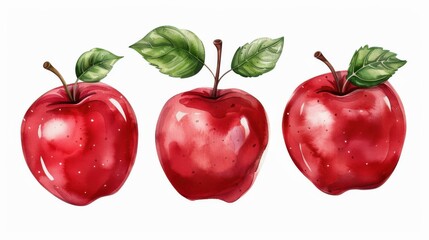 Wall Mural - Vibrant handdrawn watercolor apples set on a white background, perfect for a range of creative projects.