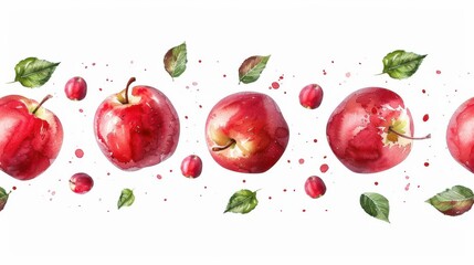 Wall Mural - Beautiful handdrawn watercolor illustration of apples on a white background.