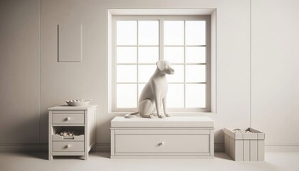 Wall Mural - Curious Canine: White Dog Peering Through Window