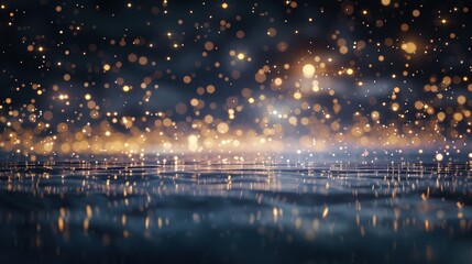 Wall Mural - A dazzling sky of twinkling stars is reflected in the still night waters, creating a mesmerizingly beautiful and serene blur of light amidst the soft pitter-patter of rain.