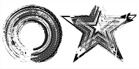 three shabby, grunge style and dirty vector tire tracks. illustration vector.