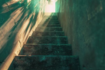 Poster - A photo of a stairway leading to the top of a building, great for use in architecture or construction projects