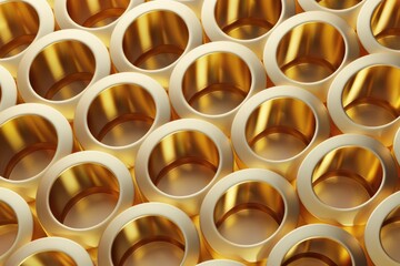 Sticker - A close-up shot of a group of gold rings stacked together, ideal for jewelry or luxury-related projects