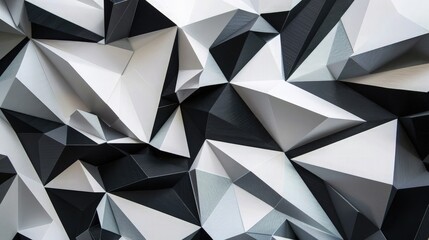 Wall Mural - a geometric papercraft design featuring sharp angular shapes in a palette of black, white, and gray,