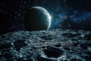 Wall Mural - image of the moon's surface taken from ground level, suitable for use in astronomy or space-related 