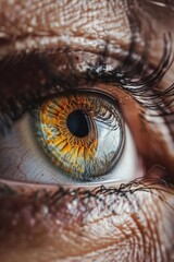 Poster - A detailed view of an individual's eye with eyelashes and iris, suitable for medical or scientific use