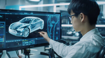 The engineer is calibrating sensors for autonomous vehicles.