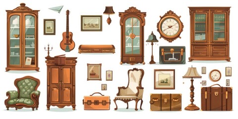 Canvas Print - A collection of antique furniture and accessories, perfect for historical or vintage-themed settings