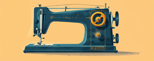 Wall Mural - Vintage sewing machine with pedal Vector flat minimalistic isolated illustration