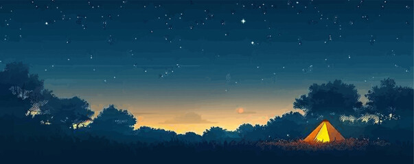 Wall Mural - a camping tent, its silhouette against a starry sky, evoking the spirit of adventure, set against a 