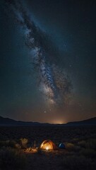 Wall Mural - Night sky filled with stars, surrounded by symbols of space and learning