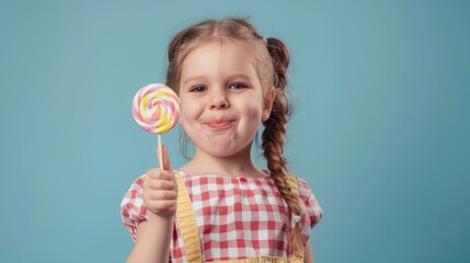 Sticker - A young girl holds a colorful lollipop in her hand, a sweet treat on a sunny day