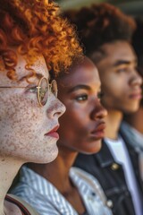 Canvas Print - A group of young adults standing in a row, smiling and laughing